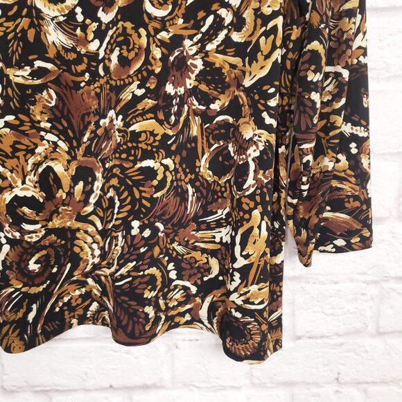 Chico's Additions Sz 3 Black Brown Artsy Printed Top 3/4 Sleeves Chicos XL 16 - Picture 11 of 12